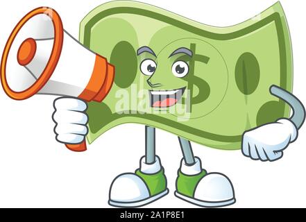 With megaphone paper money cartoon character with mascot Stock Vector