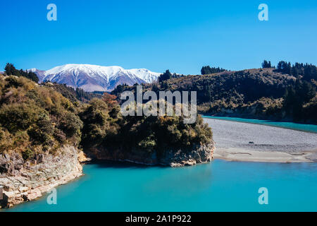 Rakaia Gorge on a Sunny Day in New Zealand Stock Photo