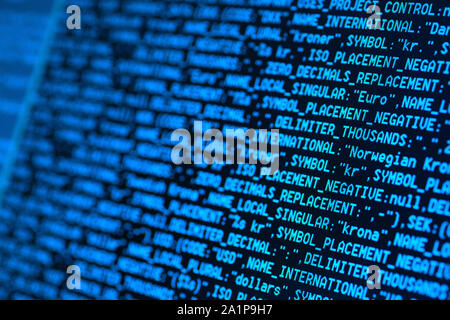 Close up of HTML codes on LED screen Stock Photo