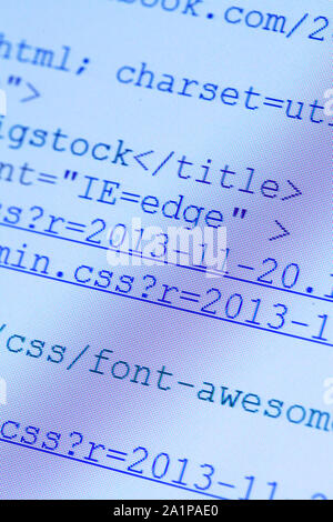 Close up of HTML codes on LED screen Stock Photo