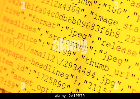 Close up of HTML codes on LED screen Stock Photo