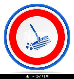 Broom round icon, red, blue and white french design illustration for web, internet and mobile applications Stock Photo