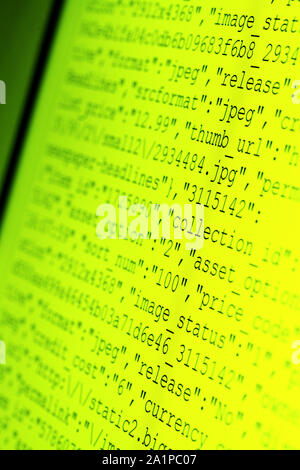 Close up of HTML codes on LED screen Stock Photo