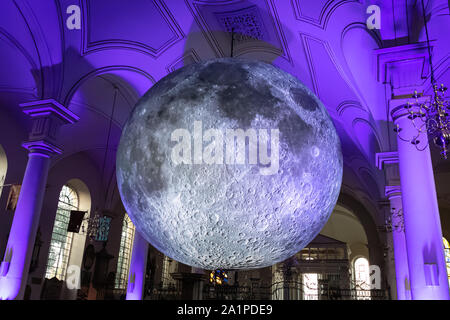 Museum of the Moon A Touring Artwork  Created by UK Artist Luke Jerram and Exhibited at Derby City Cathedral UK 2019 Stock Photo