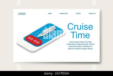 Cruise time, landing web page template. Isometric vector Stock Vector