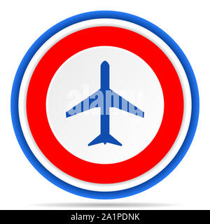 Plane round icon, red, blue and white french design illustration for web, internet and mobile applications Stock Photo