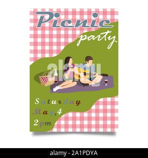 Picnic party invitation vector illustration. Isometric, retro style Stock Vector