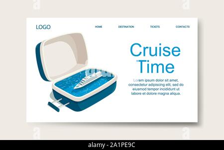 Ship cruise time, landing web page template. Vector Stock Vector