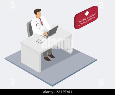 Online doctor consultation, isometric vector illustration Stock Vector