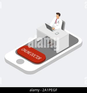 Online doctor consultation, isometric vector illustration Stock Vector