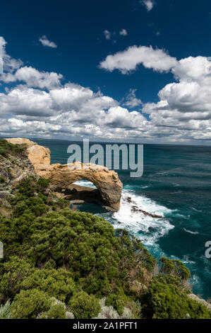 From the Scenic Lookout of the limestone Arch also known as London Bridge for its similarity on the Shipwreck coast in the Port Campbell National Park Stock Photo