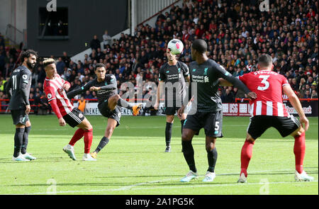 Liverpool's Trent Alexander-Arnold takes a free kick during the Premier League match at Bramall Lane, Sheffield. Stock Photo