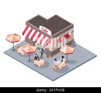 Open air or sidewalk city cafe, flat vector isometric Stock Vector