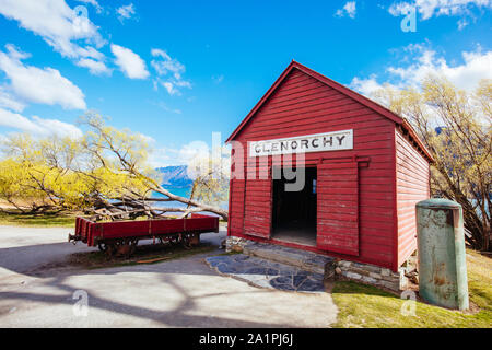 Glenorchy Boatshed on a Sunny Day in New Zealand Stock Photo