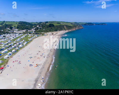 Aerial view of Pentewan Sands beach in Cornwall Stock Photo