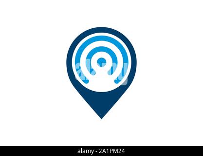 WiFi Location Icons, WiFi connection signal icon with a map pointer or location in the circle. Vector of map pointer and WiFi logo combination. Stock Vector