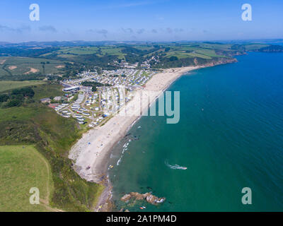 Aerial view of Pentewan Sands beach in Cornwall Stock Photo