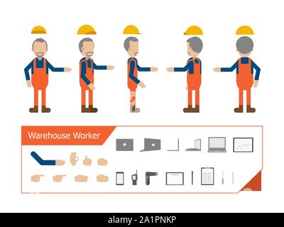 Set of senior worker or engineer character vector illustration Stock Vector