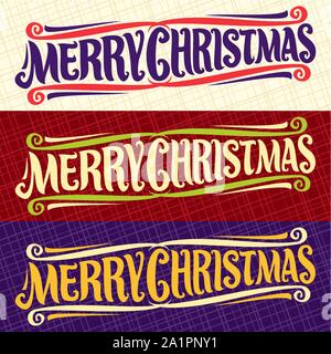 Vector banners for Christmas holidays, xmas design logo with flourishes, handwritten calligraphy font for greeting text merry christmas on abstract ge Stock Vector