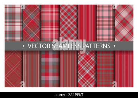 Set plaid pattern seamless. Tartan patterns fabric texture. Checkered geometric vector background. Scottish stripe blanket backdrop. Fashion cloth col Stock Vector