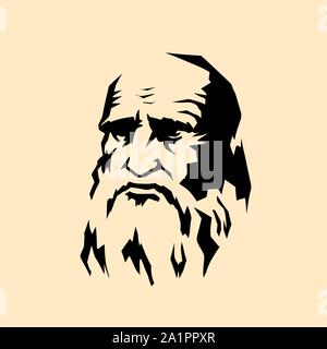 Leonardo da Vinci stylized portrait. The artist sculptor scientist engineer of the Renaissance. comic cartoon pop art retro vector illustration drawin Stock Vector