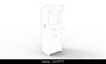 3d rendering of a arcade machine line drawing isolated in white ...