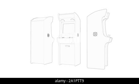 3d rendering of a arcade machine line drawing isolated in white ...