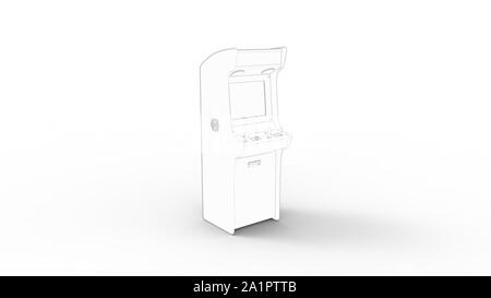 3d rendering of a arcade machine line drawing isolated in white ...