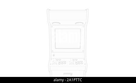 3d rendering of a arcade machine line drawing isolated in white ...