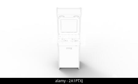 3d rendering of a arcade machine line drawing isolated in white ...