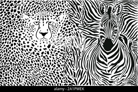 Zebra and cheetah and pattern Stock Vector