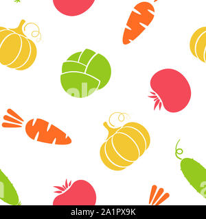 Outline seamless vegetable background flat illustration. Modern background design with carrot, pumpkin, tomato and cabbage silhouette vegetable seamless texture in natural color for wallpaper Stock Photo