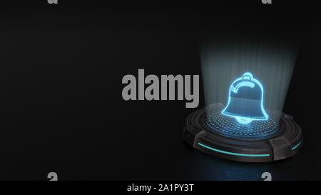 blue stripes digital laser 3d hologram symbol of bell alarm render on old metal sci-fi pad background Stock Photo
