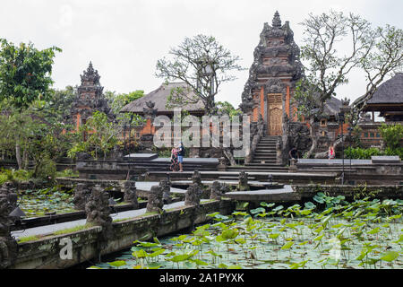 Bali Indonesia, 20 Sept 2019 Lotus pond and Pura Saraswati temple in Ubud Stock Photo