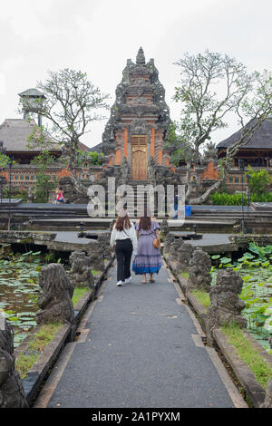 Bali Indonesia, 20 Sept 2019 Lotus pond and Pura Saraswati temple in Ubud Stock Photo