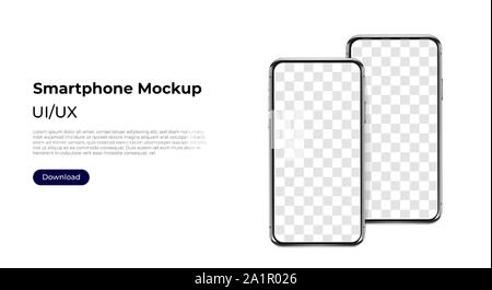 Two phones in a row realistic smartphone template mockup for user experience presentation. Stylish concept design for websites, applications and Stock Vector