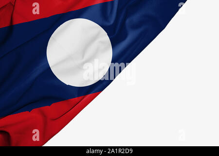 Laos flag of fabric with copyspace for your text on white background Stock Photo