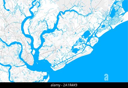 Mount Pleasant, South Carolina, USA, bright outlined vector map with bigger and minor roads and ...
