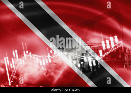 Trinidad and Tobago flag, stock market, exchange economy and Trade, oil production, container ship in export and import business and logistics. Stock Photo