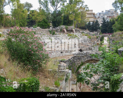 ancient roman amphitheatre located around Syracuse, a city in Sicily, Italy Stock Photo