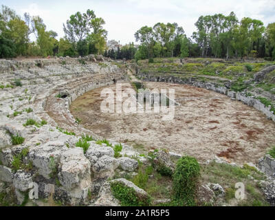 ancient roman amphitheatre located around Syracuse, a city in Sicily, Italy Stock Photo