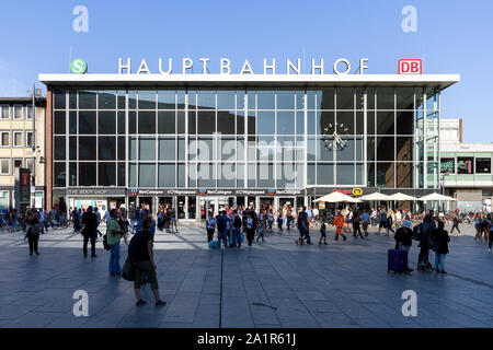 Cologne Hauptbahnhof (main station). On an average day, about 280,000 travellers frequent the station, making it the fifth busiest station in Germany. Stock Photo