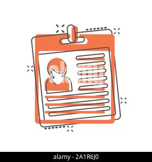 Id card icon in comic style. Identity tag vector cartoon illustration on white isolated background. Driver licence business concept splash effect. Stock Vector