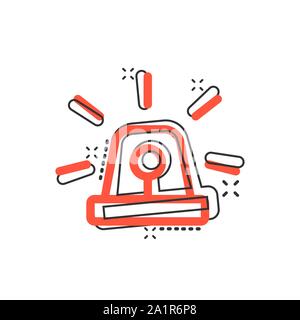 Emergency siren icon in comic style. Police alarm vector cartoon illustration on white isolated background. Medical alert business concept splash effe Stock Vector