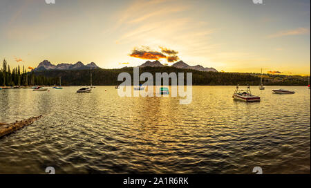 A 4 shot panorama of the sunset at Redfish Lake, Sawtooth NRA, Idaho, USA Stock Photo