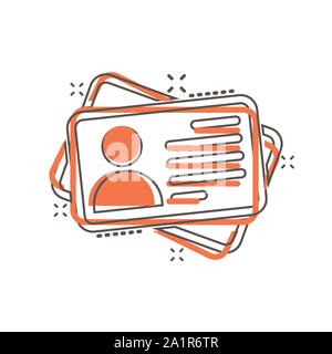 Id card icon in comic style. Identity tag vector cartoon illustration on white isolated background. Driver licence business concept splash effect. Stock Vector