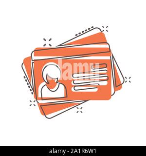 Id card icon in comic style. Identity tag vector cartoon illustration on white isolated background. Driver licence business concept splash effect. Stock Vector