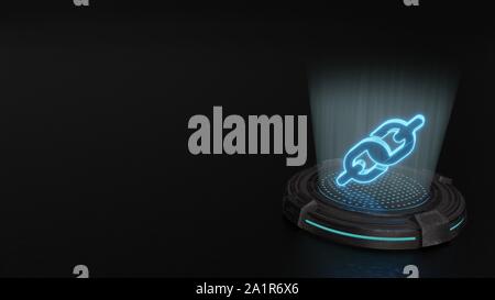 blue stripes digital laser 3d hologram symbol of thick chain render on old metal sci-fi pad background Stock Photo