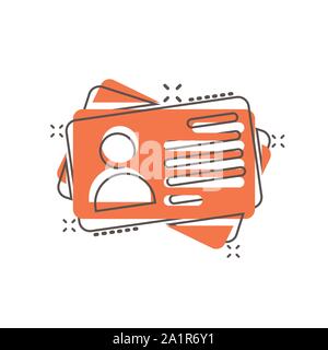 Id card icon in comic style. Identity tag vector cartoon illustration on white isolated background. Driver licence business concept splash effect. Stock Vector