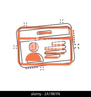 Id card icon in comic style. Identity tag vector cartoon illustration on white isolated background. Driver licence business concept splash effect. Stock Vector